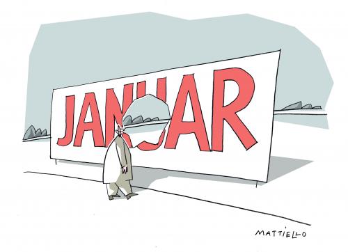 Cartoon: Januarloch (medium) by Mattiello tagged januar,ebbe,finanzknappheit,januar,ebbe,finanzen,geld,finanzkrise,aussichten,zukunft,wirtschaft,2009,wirtschaftskrise,konjunktur