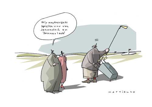 Cartoon: Modus (medium) by Mattiello tagged januarloch,golf,mann,frau,sport,golf,sport,frau,mann,freizeit