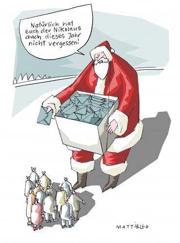 Cartoon: Nikolaus (medium) by Mattiello tagged rezession,blauer,brief,entlassungen,kurzarbeit,rezession,entlassungen,kurzarbeit,arbeit,job,karriere,weihnachten,weihnachtsmann,geschenke,geschenk,kündigung,entlassung,angestellter,arbeiter,arbeitnehmer,arbeitgeber,nikolaus