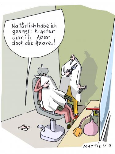 Cartoon: Runter damit (medium) by Mattiello tagged frisör,coiffeur,mann,haare,missverständnis