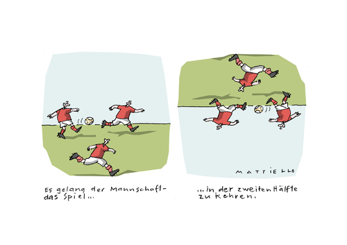 Cartoon: Spielverlauf (medium) by Mattiello tagged euro,fussball,spiele,spielverlauf,wendung,euro 2012,fussball,em 2012,spielverlauf,spiele,wendung,euro,2012,em