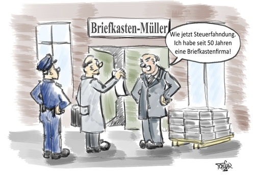 Cartoon: Die Steuerfahndung wird aktiv (medium) by tomstar tagged briefkastenfirma,steuerhinterziehung,steuerfahndung,finanzamt,geld,schwarzgeld