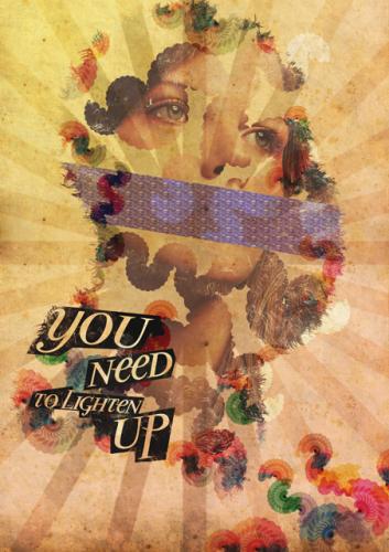 Cartoon: lighten up (medium) by thiagoribeiro tagged collage,thiago,ribeiro,thiagoribeiro,illustration,vintage,old,cut,paper