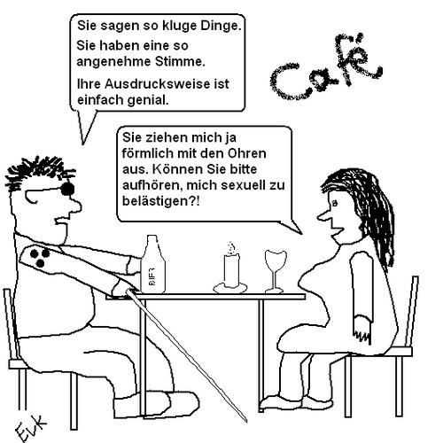 Cartoon: Sexuelle Belästigung? (medium) by Edzard von Keitz tagged blinder,mann,sie,ziehen,mich,mit,den,augen,aus