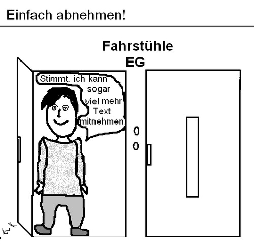 Cartoon: So einfach ist das (medium) by Edzard von Keitz tagged ein,probates,mittel,gegen,platzangst,einfach,abnehmen,fahrstuhl,dicker,mann,klaustrophobie