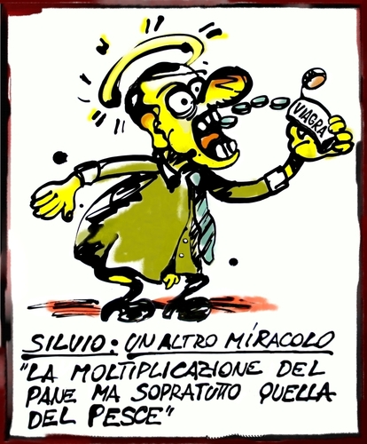 Cartoon: La beatificazione di Silvio (medium) by yalisanda tagged berlusconi,silvio,pane,pesce,government,italy,miracolopolitica,satira,illustrazione,irony