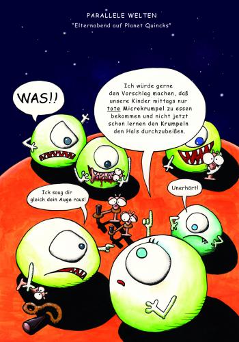 Cartoon: Elternabend (medium) by lillian tagged lgx,lillian,mousli,elternabend,kinder,kids,schule,school,children,teacher,galaxies,galaxien,paralleluniversum,essen,food,planet