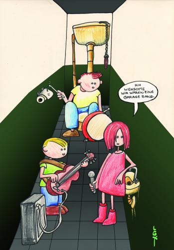 Cartoon: Garage Band (medium) by lillian tagged lgx,lillian,mousli,music,hits,tracks,band,garage,toilet,song,singer,band,musik,musiker,jugend,jugendliche,garage band,parkhaus,parken,toilette,bad,badezimmer,wc,proberaum,raum,sänger,karriere,traum,wunsch,auftritt,garage