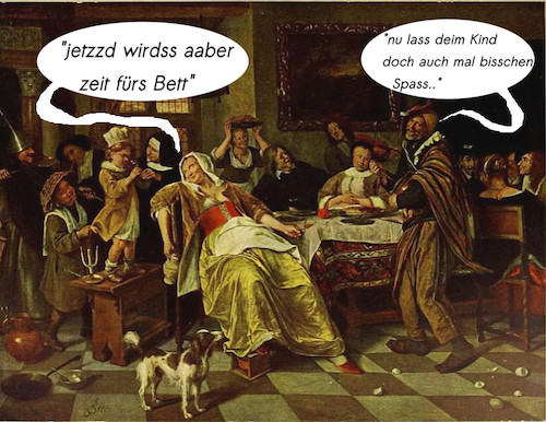 Cartoon: alleinerziehende mutter 17.jhr (medium) by ab tagged kinder,mutter,allein,fest,abend,trinken