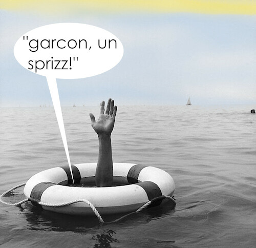 Cartoon: am mittelmeer (medium) by ab tagged urlau,ferien,meer,wasser,hilfe,durst,getränk,drink