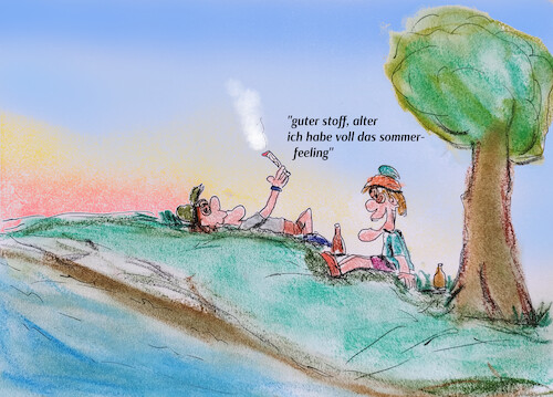 Cartoon: an der isar (medium) by ab tagged bayern,hanf,gras,cannabis,münchen,isar,sommer,wetter,temperatur