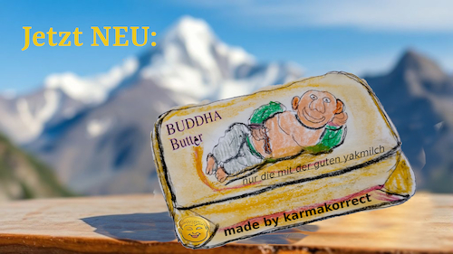 Cartoon: bewusste ernährung (medium) by ab tagged essen,ernährung,butter,buddha,tibet,berge,karma,körper,seele,geist