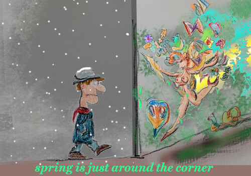Cartoon: coming (medium) by ab tagged springtime,natur,season,colours,winter,end