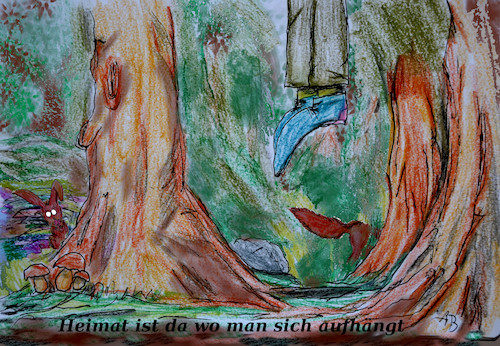 Cartoon: dahoam (medium) by ab tagged heimat,zuhause,bayern,land,natur,wald,ende,tod