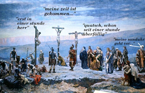 Cartoon: das kreuz mit der zeitumstellung (medium) by ab tagged ostern,kreuz,zeit,uhr