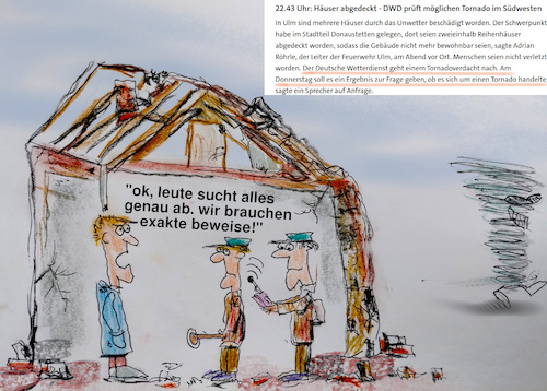 Cartoon: deutschland ermittelt (medium) by ab tagged unwetter,sturm,tornado,bw,verdacht,dwd,wetter,bürokratie,klima