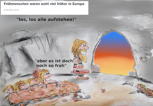 Cartoon: entdeckungen (medium) by ab tagged wissenschaft,menschheit,urzeit,früh,spät,zeit