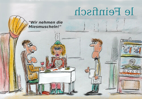 Cartoon: erlebnissgastronomie (medium) by ab tagged essen,restaurant,gast,ober,mann,frau,beziehung