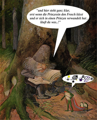 Cartoon: es war einmal.. (medium) by ab tagged märchen,sagen,buch,lesen,text,geschrieben,frosch,könig,prinzessin,kuss