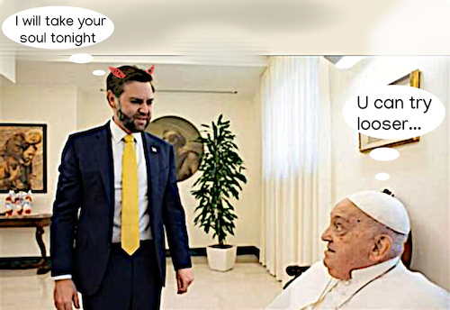 Cartoon: evil vs good (medium) by ab tagged pope,rom,vatican,dead,us,usa,vice,president,fucking,vance,evil,bad,devil,satan,antichrist