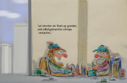 Cartoon: fachwissen (medium) by ab tagged unternehmen,internet,zukunft,geschäft,markt,obdachlos,penner,alkohol,strasse