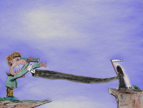 Cartoon: ferntoderfahrung (medium) by ab tagged leben,tod,mensch,ferne,fernglas