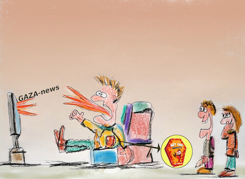 Cartoon: feuerkraft (medium) by ab tagged deutschland,israel,palestina,internet,kinder,kids,challenge,chips,scharf,feuer,krieg
