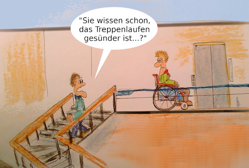 Cartoon: fitness (medium) by ab tagged aufzug,treppe,mann,rollstuhl,gesundheit