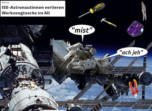 Cartoon: frauen im weltraum (medium) by ab tagged all,weltraum,space,iss,frauen,astronautin,arbeit,werkzeug