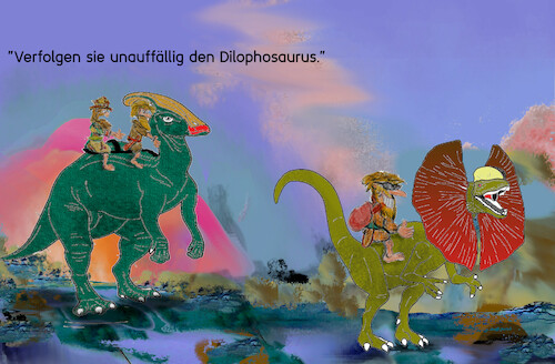 Cartoon: frühe detektive (medium) by ab tagged steinzeit,detektiv,verfolgung,dinosaurier