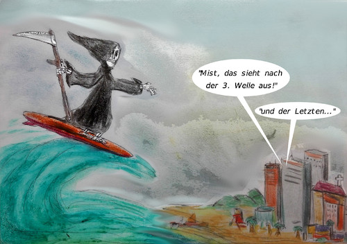 Cartoon: fun till the end.. (medium) by ab tagged virus,corona,eu,sommer,ferien,meer,welle,surfen,tod,spass