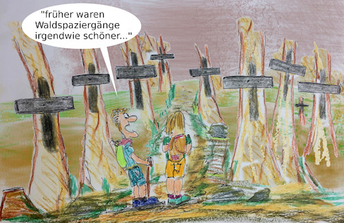 Cartoon: gegenwart (medium) by ab tagged deutschland,klima,wandel,hitze,trockenheit,wald,bäume