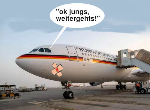 Cartoon: geht doch (medium) by ab tagged deutschland,aussenministerin,baerbock,flugzeug,schaden,luftwaffe,schrott