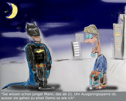 Cartoon: gewusst wie (medium) by ab tagged corona,lockdown,ausgangssperre,nacht,rentner,alt,batman