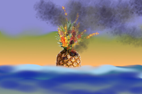 Cartoon: greetings from hawaii (medium) by ab tagged insel,hitze,feuer,klima,katastrophe,erde