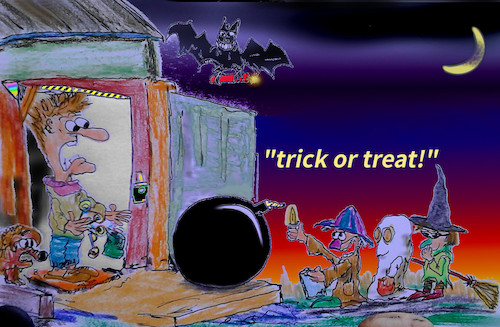 Cartoon: halloween at trump times (medium) by ab tagged halloween,us,kids,time,terror,bomb,trick,treat