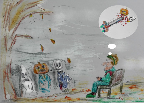 Cartoon: herbstimpressionen (medium) by ab tagged herbst,helloween,laub,maske,kinder,spuk,wahnsinn