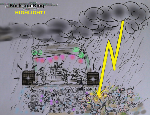 Cartoon: Highlight (medium) by ab tagged gewitter,unwetter,musikfestival,ring,am,rock