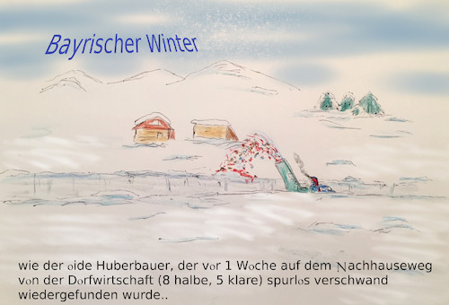 Cartoon: lost and found (medium) by ab tagged bayern,winter,schnee,fräse,weg,wirtshaus,alkohol,tod