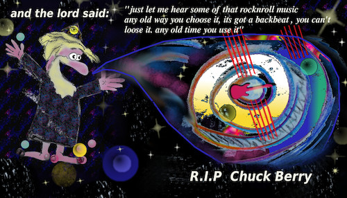 Cartoon: meanwhile in heaven (medium) by ab tagged chuck,berry,death,rip,music,rocknroll