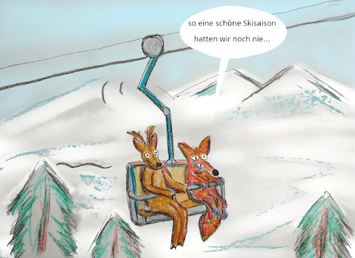 Cartoon: natur pur (medium) by ab tagged corona,virus,lockdown,verbot,einreise,natur,umwelt,schnee,ski,ferien,tiere