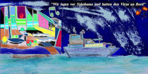 Cartoon: neue deutsche seemannslieder (medium) by ab tagged kreuzfahrt,schiff,virus,japan,hafen