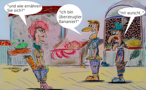 Cartoon: neuste trends (medium) by ab tagged ernährung,essen,obst,gemüse,fleisch,vegetarisch,vegan