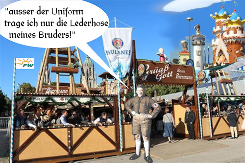 Cartoon: o zapft is (medium) by ab tagged bayern,oktoberfest,tracht,fw,wahl,bierzelt,nazi,vergangenheit,aiwanger