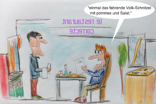 Cartoon: ordentlich essen (medium) by ab tagged essen,sprache,restaurant,rassismus,diskriminierung,gast,ober