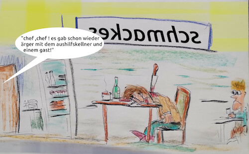 Cartoon: personal (medium) by ab tagged essen,gastronomie,gast,kellner,personal,ärger,mangel