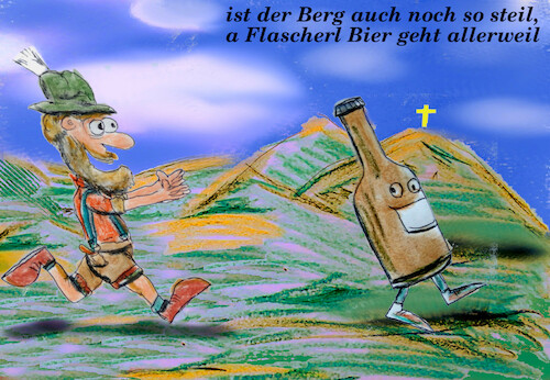 Cartoon: pfingstwanderung (medium) by ab tagged bayern,bier,ferien,feiertag,berge,ausflug,sport