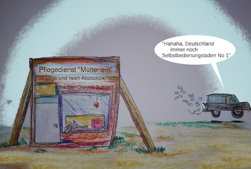 Cartoon: pflegedienste deutschland (medium) by ab tagged pflege,dienst,kassen,kranke,betrug,osteuropa