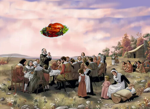 Cartoon: pilgrim pray (medium) by ab tagged us,national,holiday,thanksgiving,turkey,pilgrims