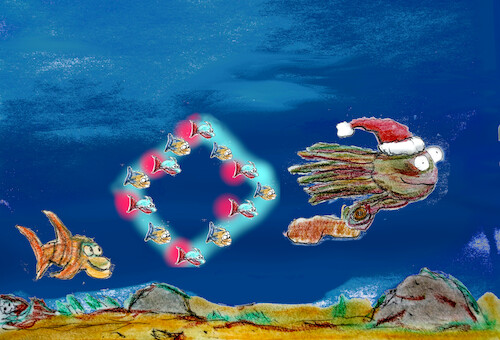 Cartoon: santa octo (medium) by ab tagged weihnachten,santa,claus,octopus,fish,water,sea
